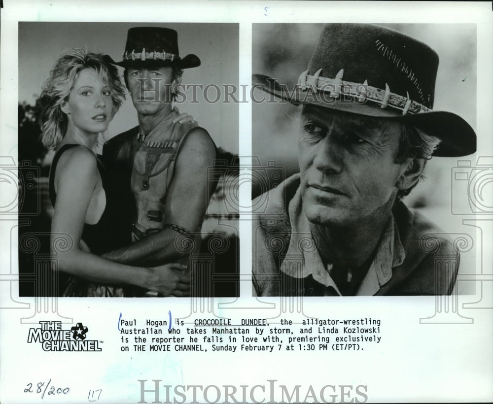 1988, Paul Hogan and Linda Kozlowski in "Crocodile Dundee" - Historic Images