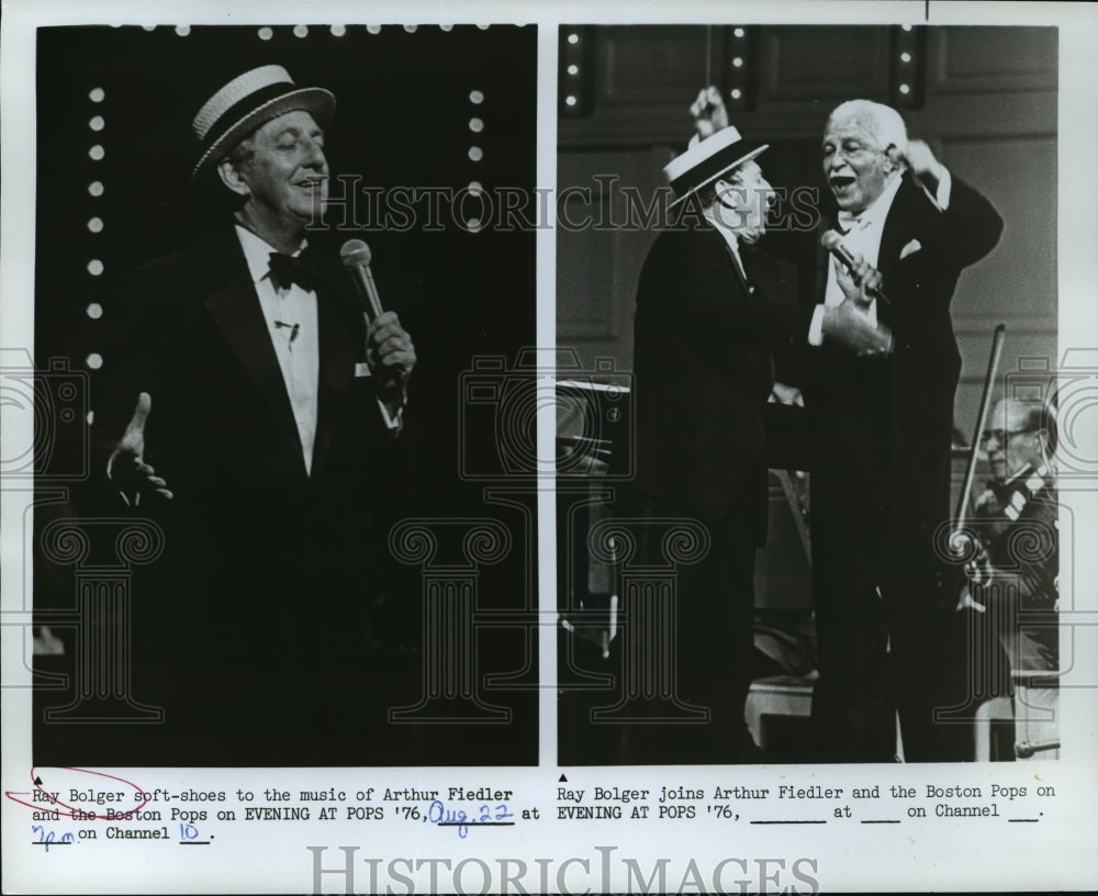 1976 Press Photo Ray Bolger and Arthur Fiedler on &quot;Evening at Pops &#39;76&quot;- Historic Images