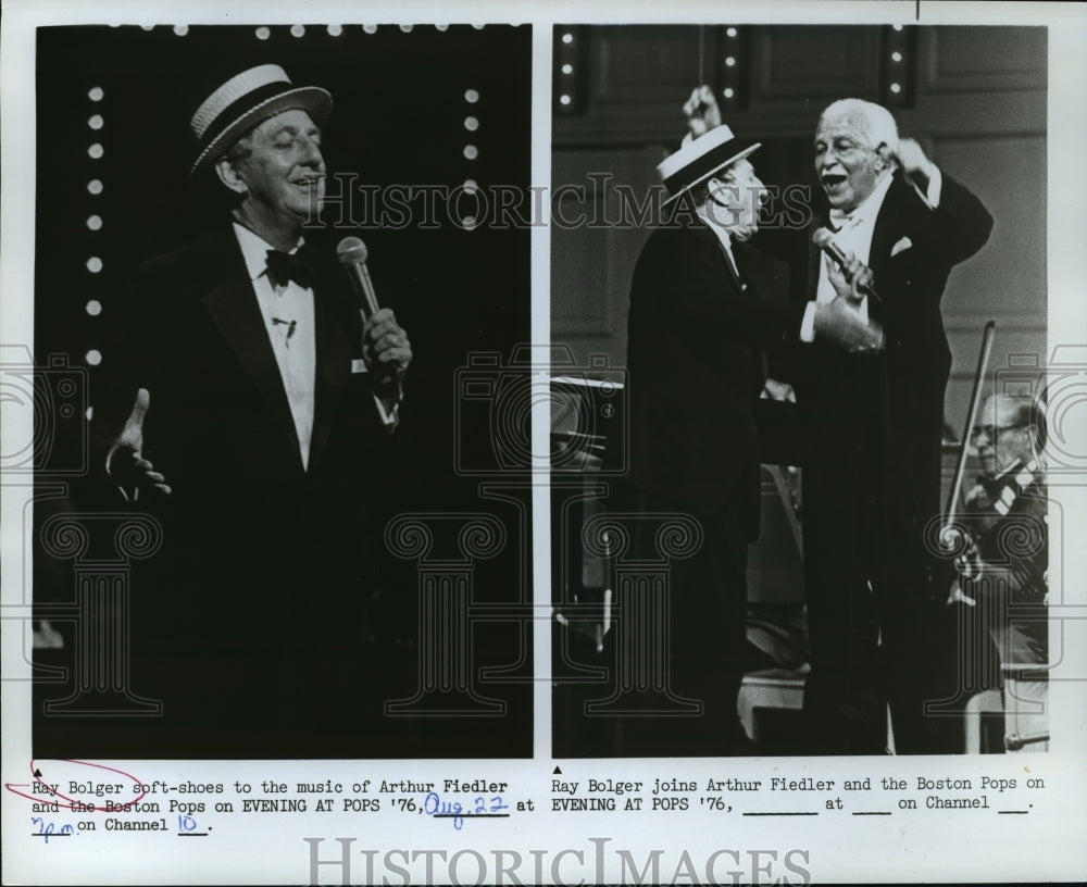 1976 Press Photo Ray Bolger and Arthur Fiedler on "Evening at Pops '76"- Historic Images
