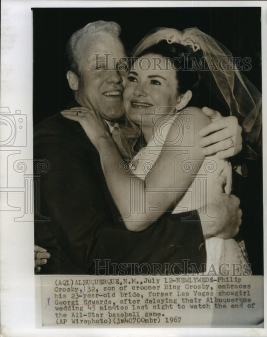 1967 Press Photo Philip Crosby with Bride, Georgi Edwards - mjp07705 - Historic Images