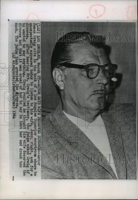 1964 Press Photo James Craig, Sits in Courtroom at Divorce Hearing - mjp07886 - Historic Images