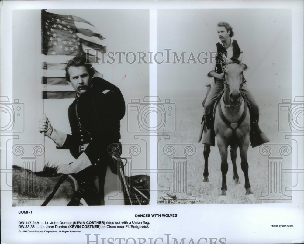 1991 Press Photo Kevin Costner plays a Union officer in "Dances With Wolves" - Historic Images