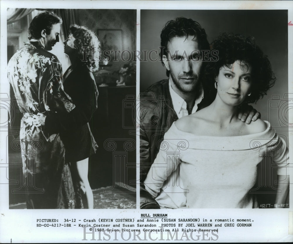 1988, Kevin Costner and Susan Sarandon in &quot;Bull Durham&quot; - mjp08298 - Historic Images