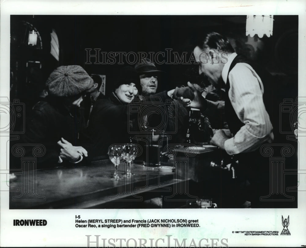 1988 Press Photo Meryl Streep, Jack Nicholson, and Fred Gwynne in "Ironweed." - Historic Images
