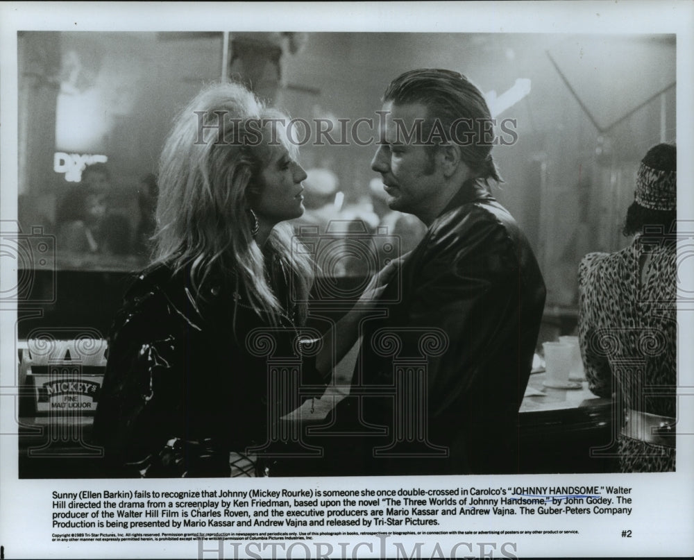1989, Ellen Barkin and Mickey Rourke in "Johnny Handsome" - mjp08396 - Historic Images