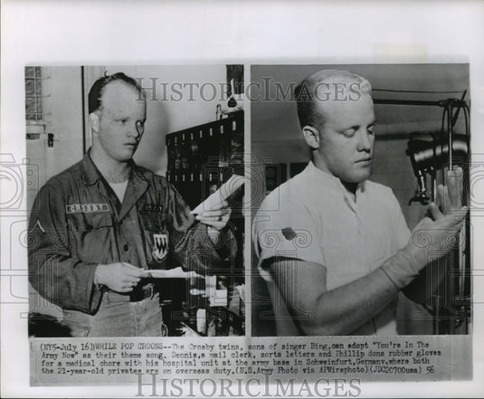 1956 Press Photo Dennis and Philip Crosby in the army in Schweinfurt, Germany - Historic Images