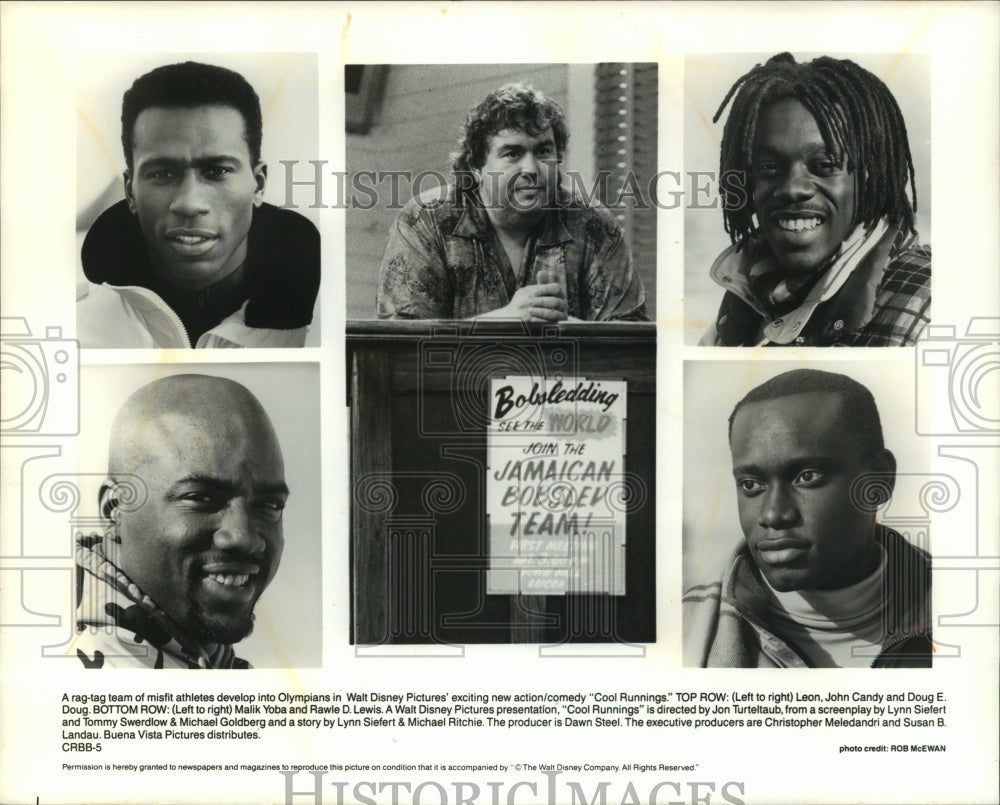 1993 Press Photo John Candy and cast members in 1993's "Cool Runnings." - Historic Images