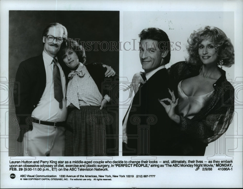 1988 Press Photo Perry King and Lauren Hutton on &quot;Perfect People.&quot; - mjp08749-Historic Images
