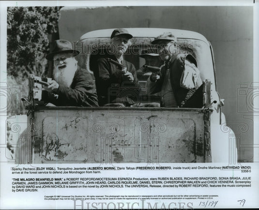 1988, Eloy Vigil, Alberto Morin & cast of "The Milagro Beanfield War" - Historic Images