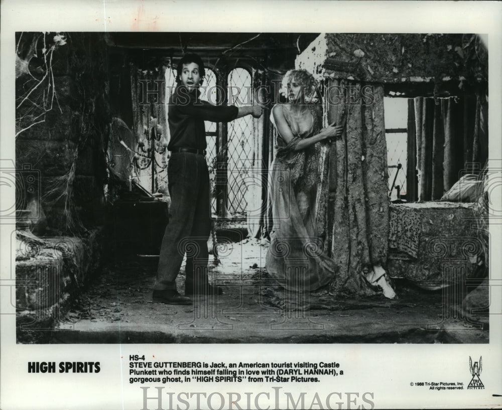 1988, Steve Guttenburg and Daryl Hannah in "High Spirits." - Historic Images