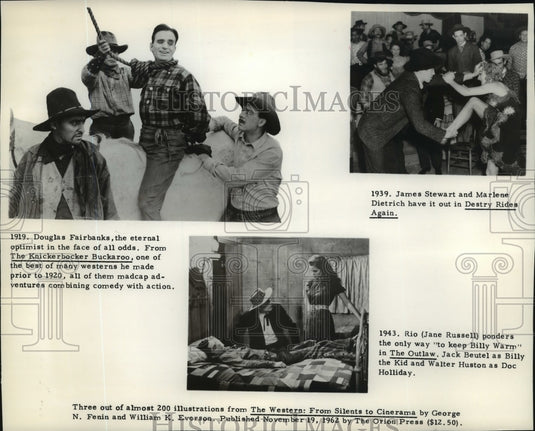 1919 Press Photo Douglas Fairbanks, Destry Rides Again and The Outlaw scenes.-Historic Images