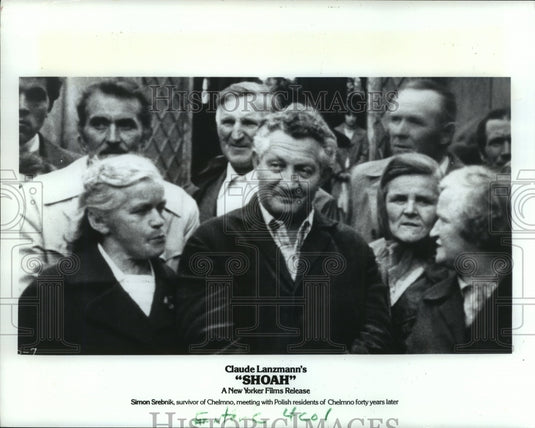 1986 Press Photo Simon Srebnik meets with Chelmno in "Shoah." - mjp08885 - Historic Images