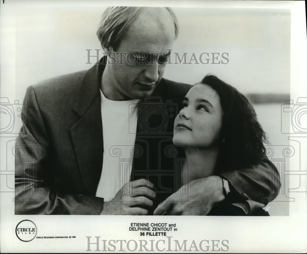 1989 Press Photo Etienne Chicot and Delphine Zentout in "36 Fillette." - Historic Images