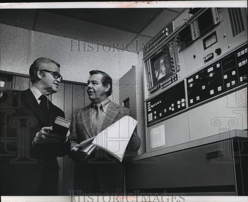 1975 Press Photo Henry Davis and Donald J. Baumann at WITI-TV station.- Historic Images