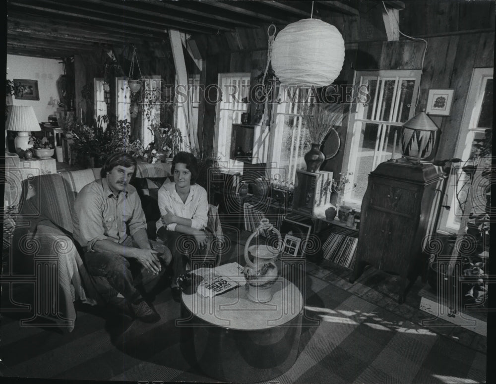 1978, John &amp; Linda Dietrich in living room of their Door County home. - Historic Images