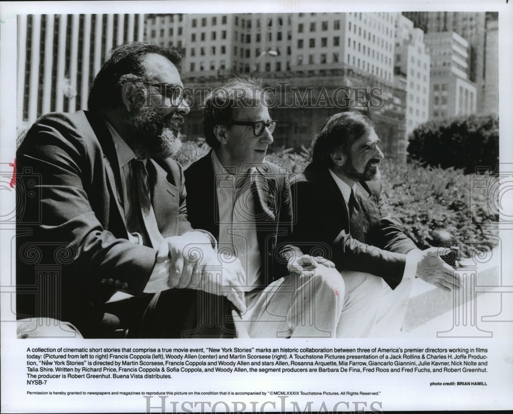 1989 Press Photo Francis Coppola and Woody Allen on set of New York Stories. - Historic Images