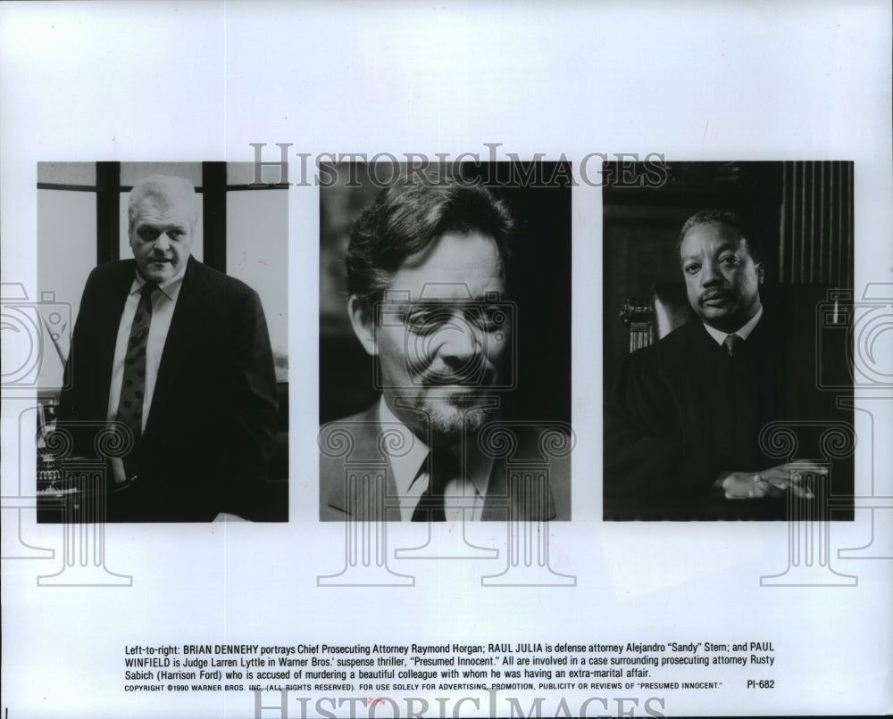 1990, Brian Dennehy, Raul Julia &amp; Paul Winfield in Presumed Innocent. - Historic Images