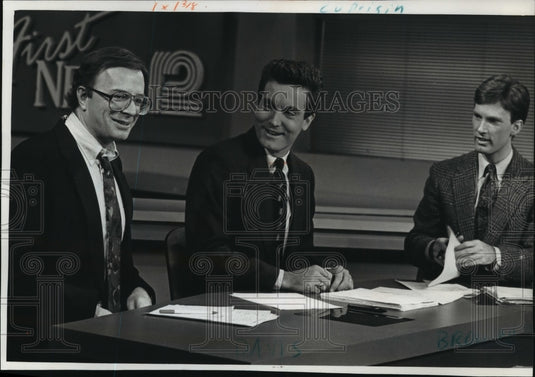 1993, Dave Davis, Steve True & David Brown on First News. - mjp09424 - Historic Images