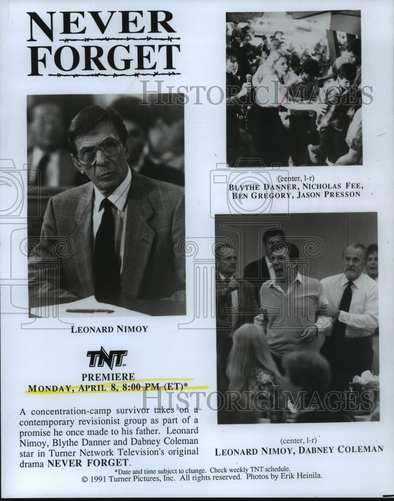 1991 Blythe Danner, Leonard Nimoy & Nicholas Fee in Never Forget.-Historic Images