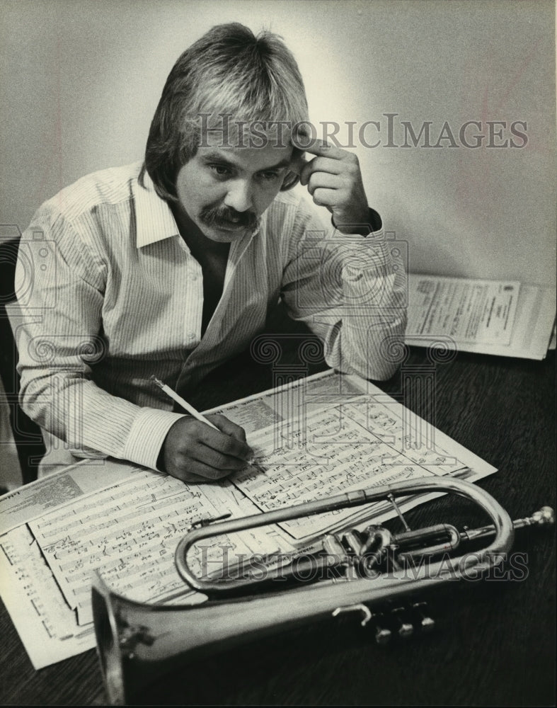 1980, Trumpeter Mike Drake and his music. - mjp09686 - Historic Images