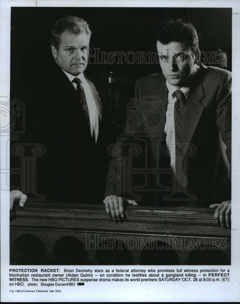 1989, Brian Dennehy and Aidan Quinn in Perfect Witness, on HBO. - Historic Images