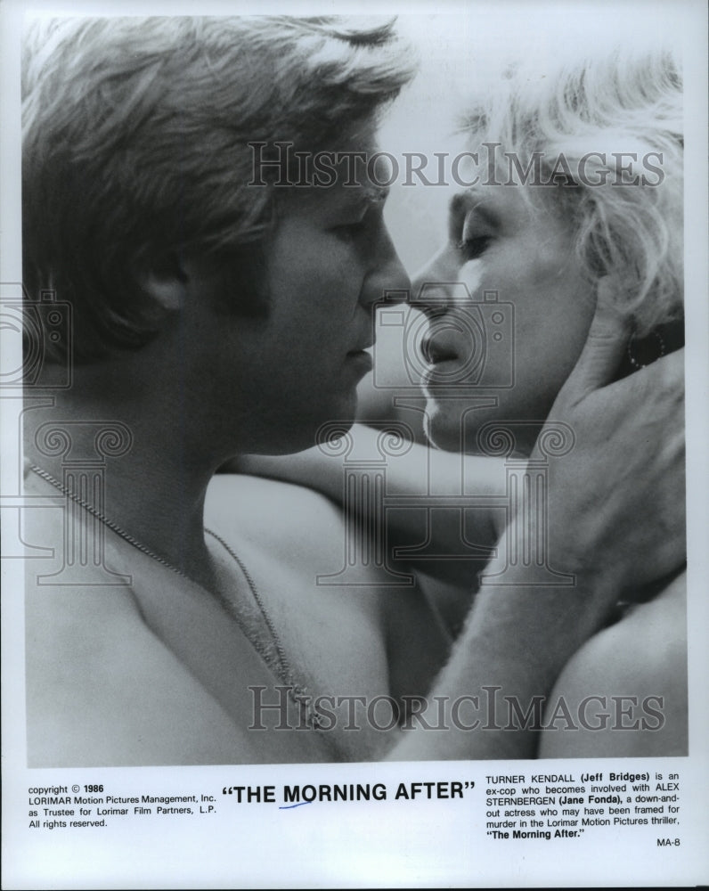 1986 Press Photo Jeff Bridges and Jane Fonda star in The Morning After. - Historic Images