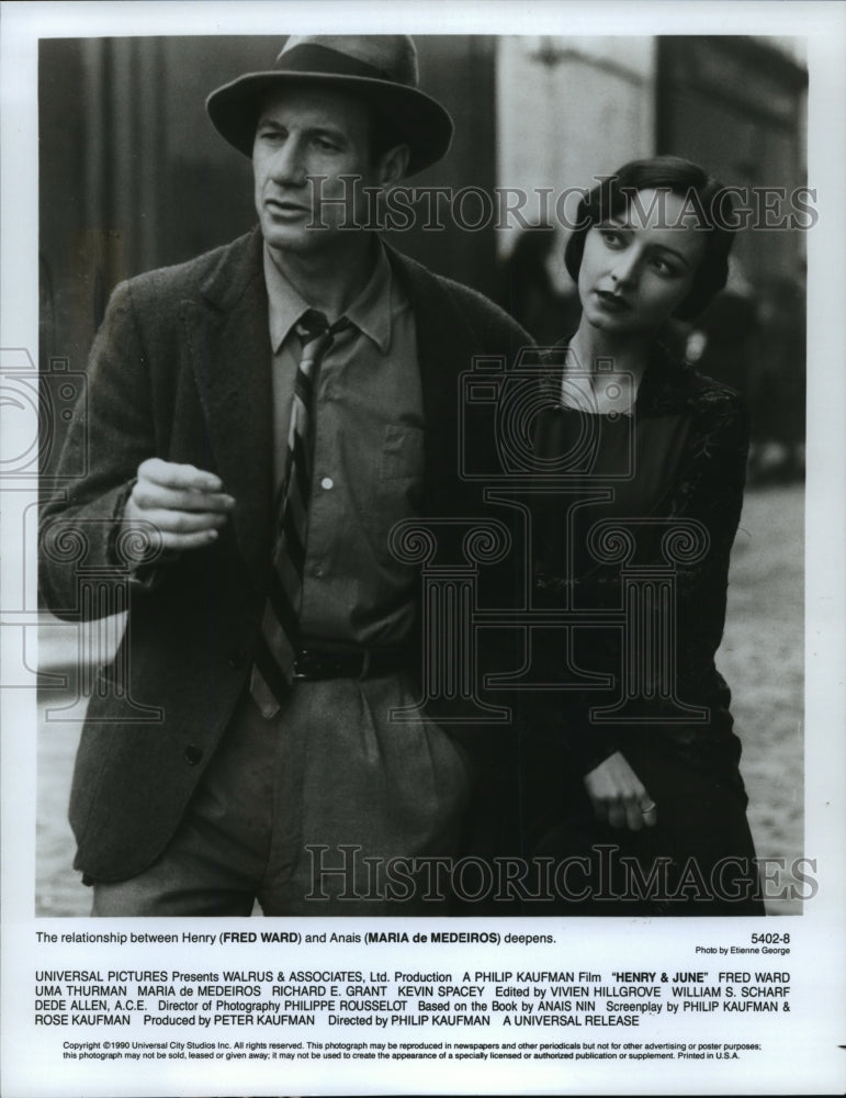 1990, Fred Ward and Maria de Medeiros star in Henry &amp; June. - Historic Images