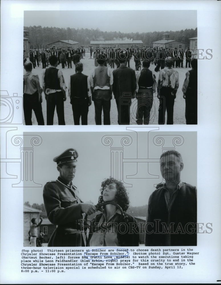 1987, Hartmut Becker, Patti Love & Alan Arkin in Escape from Sobibor. - Historic Images