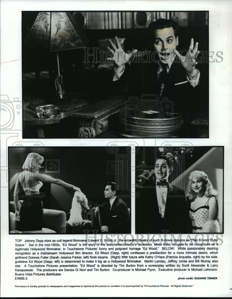 1994 Press Photo Johnny Depp, Sarah Jessica Parker, Patricia Arquette "Ed Wood" - Historic Images