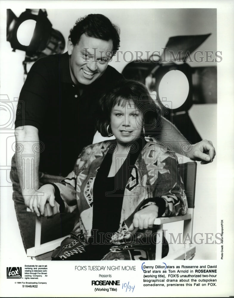 1994 Press Photo Denny Dillon, David Graf for &quot;Roseanne&quot; Biographical Drama FOX - Historic Images