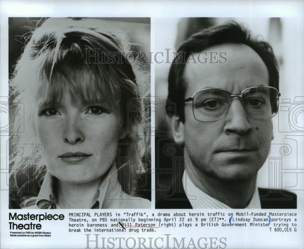 1990 Press Photo Lindsay Duncan, Bill Paterson of "Traffik" Masterpiece Theatre - Historic Images