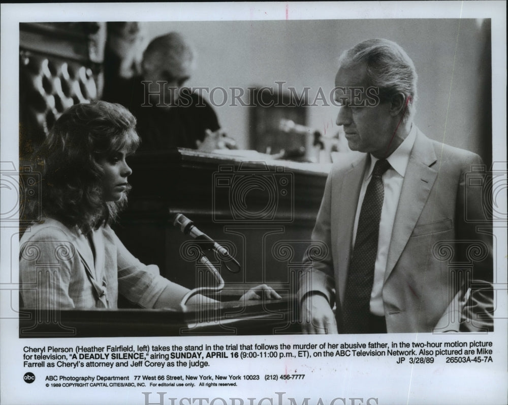 1989, Heather Fairfield, Mike Farrell, Jeff Corey "A Deadly Silence" - Historic Images