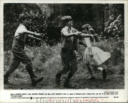 1993 Press Photo Andrew Knott, Heydon Prowse, Kate Maberly in "Secret Garden" - Historic Images