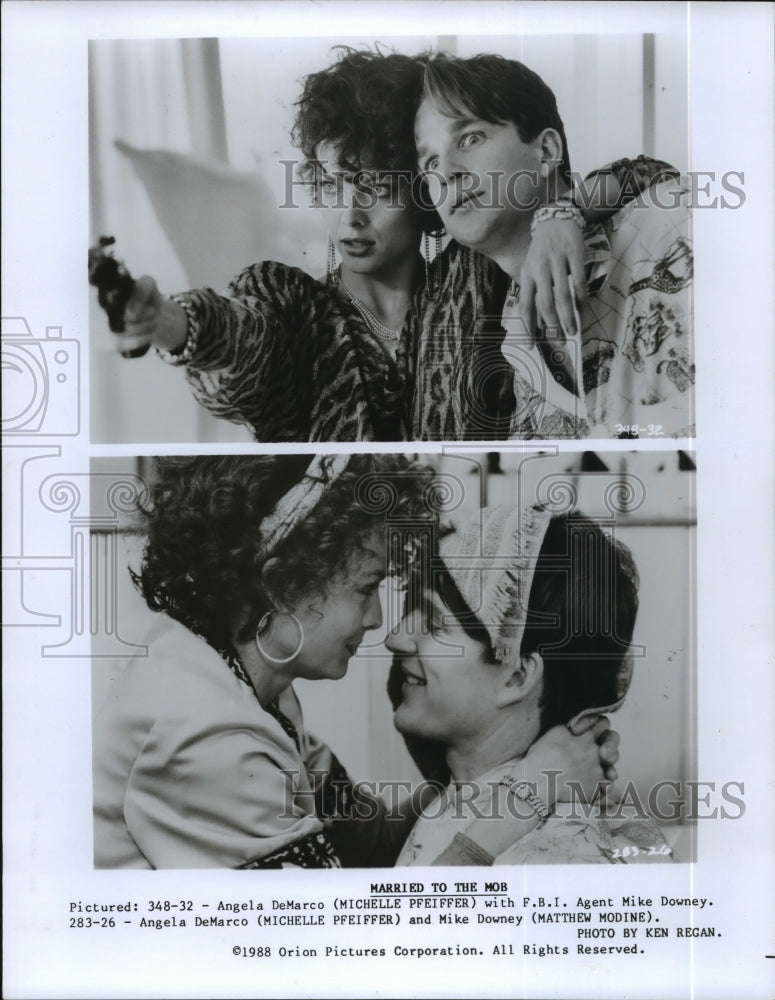 1988 Press Photo Michelle Pfeiffer, Matthew Modine in &quot;Married to the Mob&quot; - Historic Images