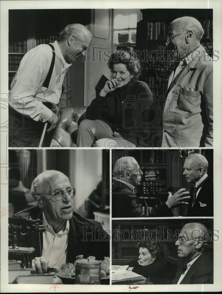 1975 Press Photo Director George Cukor, Lawrence Olivier and Katharine Hepburn. - Historic Images