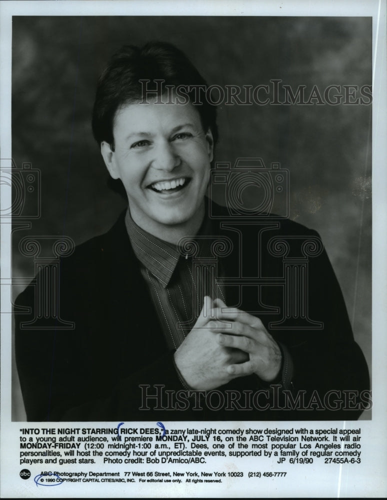 1990 Press Photo Rick Dees hosts Into the Night Starring Rick Dees, on ABC. - Historic Images