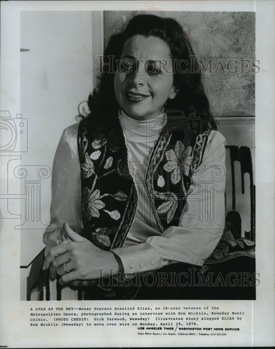 1974, Rosalind Elias, mezzo-soprano with the Metropolitan Opera. - Historic Images