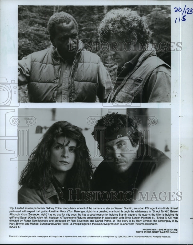 1988, Sidney Poitier, Kirstie Alley & Tom Berenger in Shoot To Kill. - Historic Images