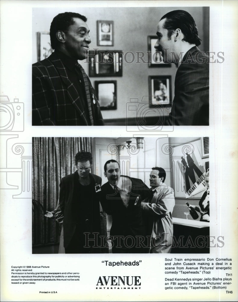 1988 Press Photo Don Cornelius and John Cusack star in Tapeheads. - mjp10978 - Historic Images