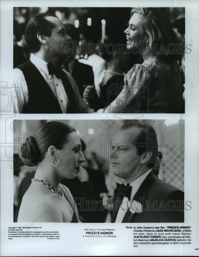 1985 Press Photo Jack Nicholson, Kathleen Turner in "Prizzi's Honor" Movie - Historic Images