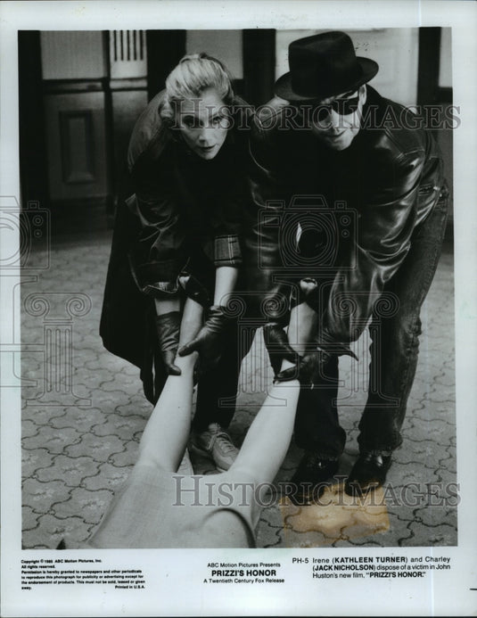1985 Press Photo Actress Kathleen Turner, Jack Nicholson in "Prizzi's Honor" - Historic Images