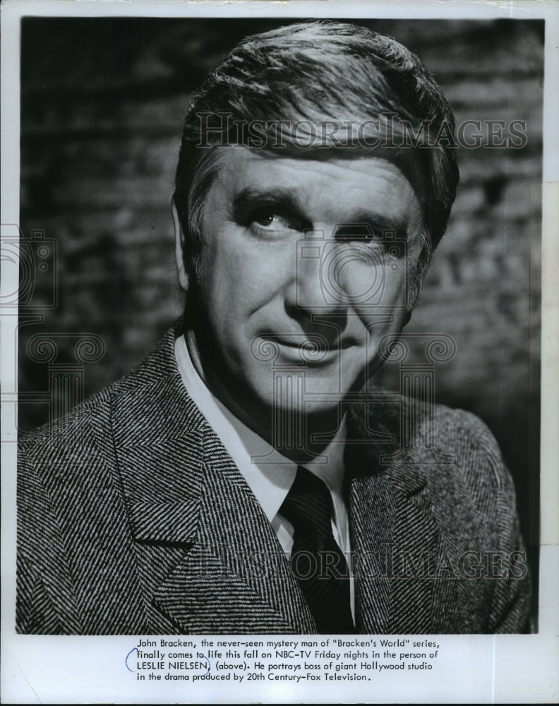 1970 Press Photo Actor Leslie Nielsen as John Bracken for &quot;Bracken&#39;s World&quot; NBC - Historic Images