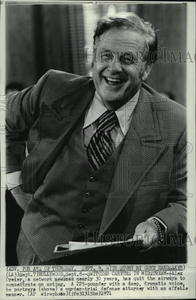 1971 Press Photo Alex Dreier, former newsman, stars as a defense attorney. - Historic Images