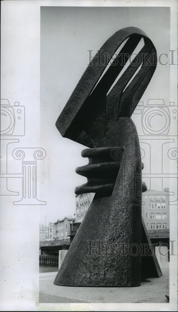 1969, Laureate sculpture by Seymour Lipton at Performing Arts Center. - Historic Images