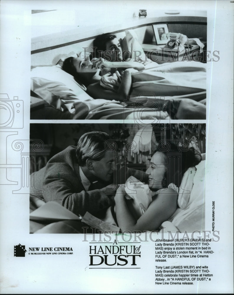 1988, Rupert Graves and Kristin Scott Thomas in A Handful of Dust. - Historic Images