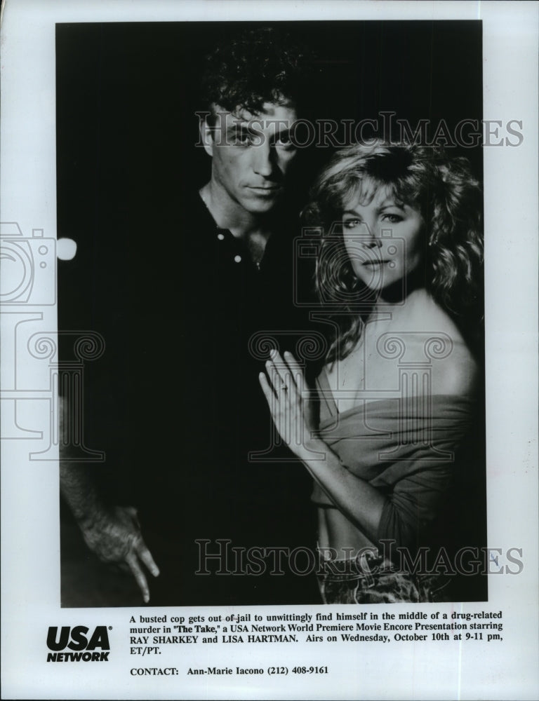 1990 Press Photo Ray Sharkey and Lisa Hartman in The Take, on USA. - mjp11384 - Historic Images