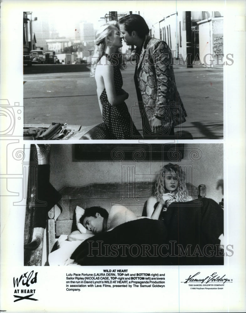 1990 Press Photo Laura Dern and Nicolas Cage star in Wild at Heart. - mjp11430 - Historic Images