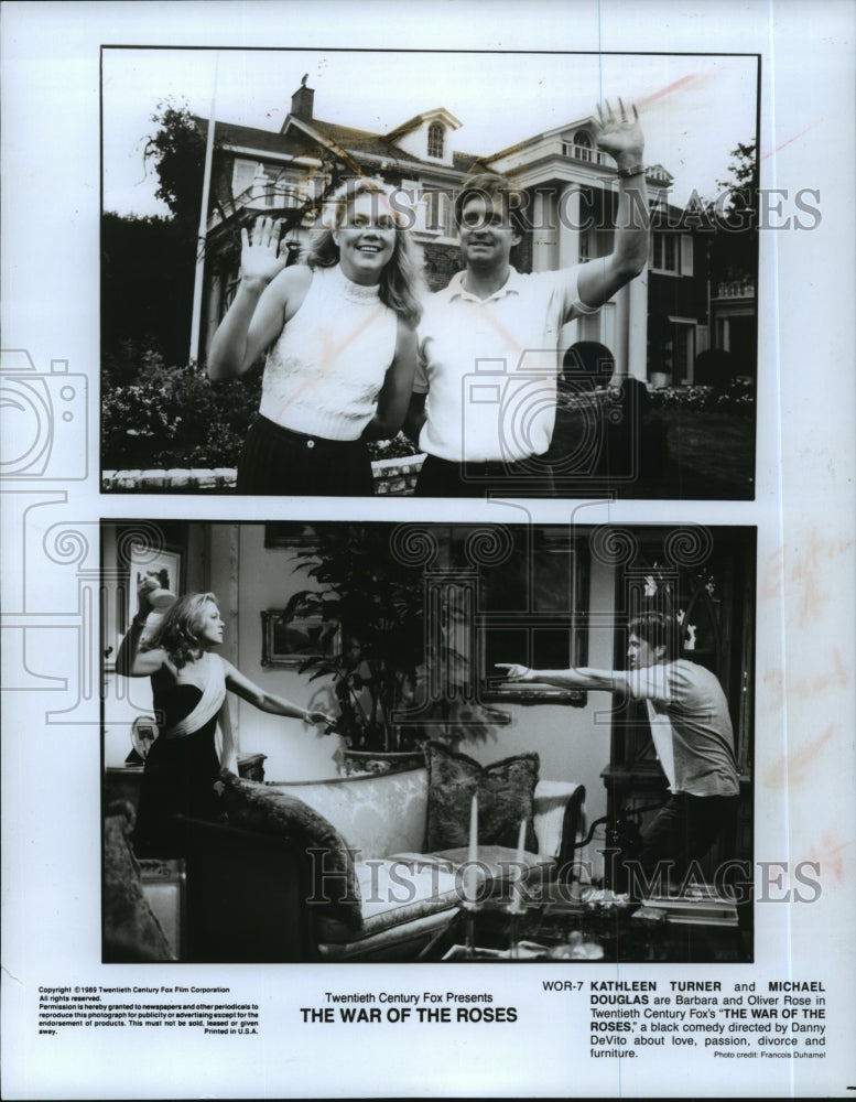 1989 Press Photo Kathleen Turner and Michael Douglas in The War of the Roses. - Historic Images