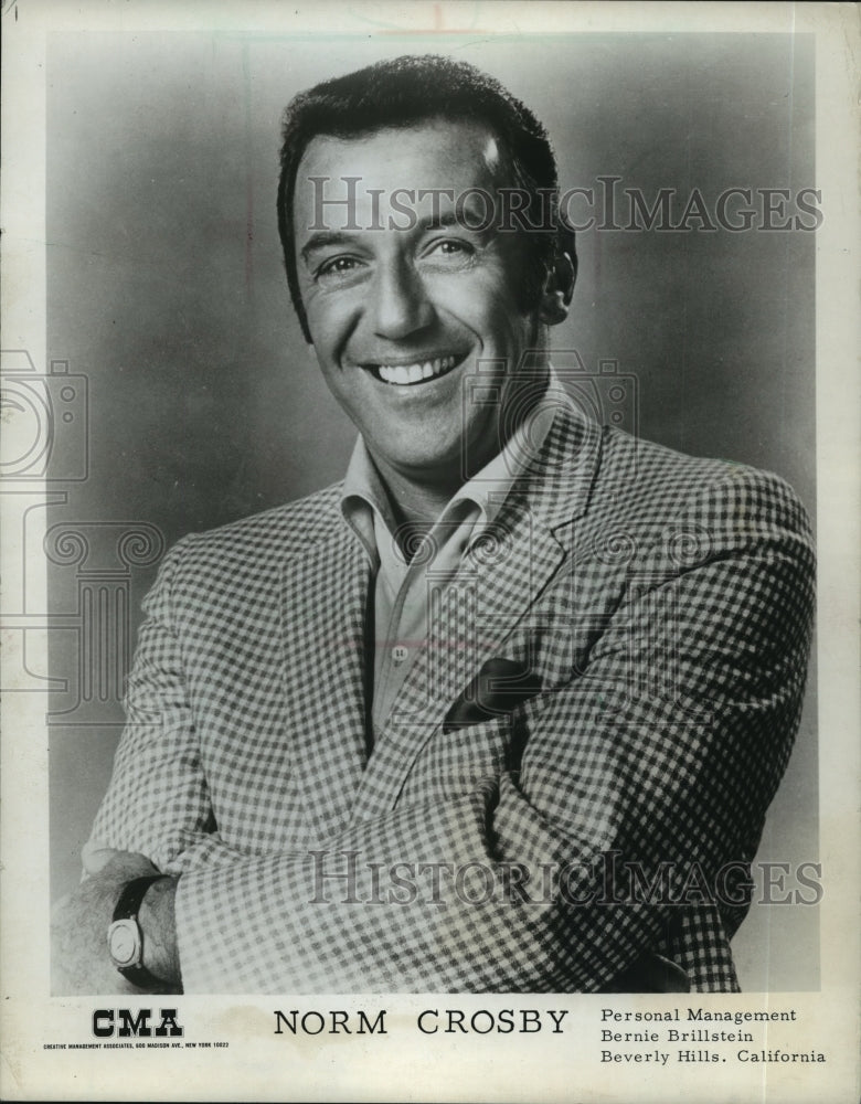 1973 Press Photo Norm Crosby, stand-up comedian, to perform at the Pfister Hotel - Historic Images