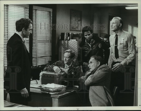 1982, Daniel J. Travanti and Michael Fairman on Hill Street Blues. - Historic Images